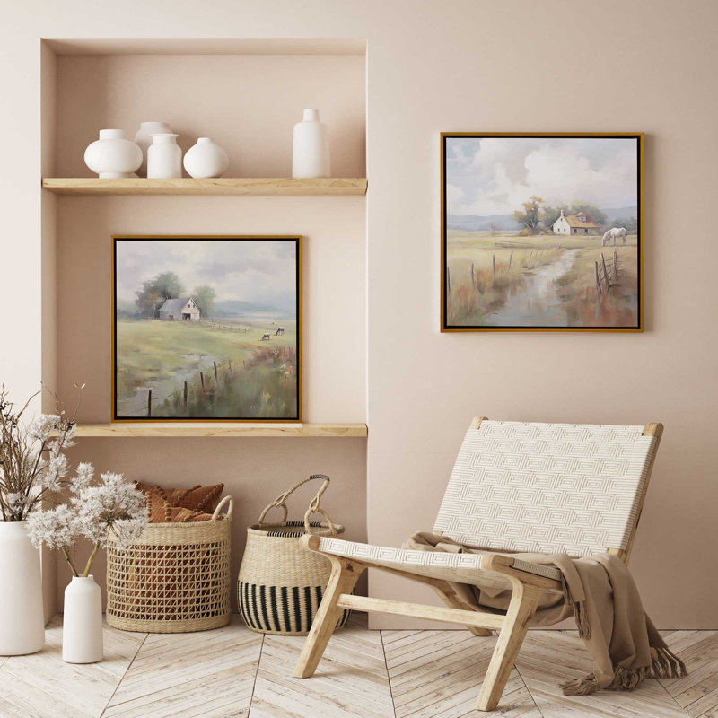 «Countryside Farmhouse Bliss», ensemble de 2, reproduction sur toile, Cadre blanc, H 32,75 po x l 32,75 po x P 1,75 po