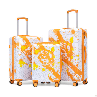 20"/24"/28" 3 pcs/set in PC Spinner Wheel Luggage, Carry on Suitcase, With Printed pattern and Combination Lock (Orange)