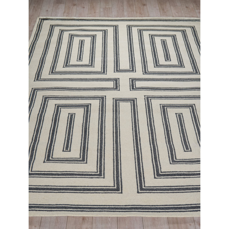 Studio hand-tufted New Zealand Wool Ivory/Black Area Rug, 10'X14'