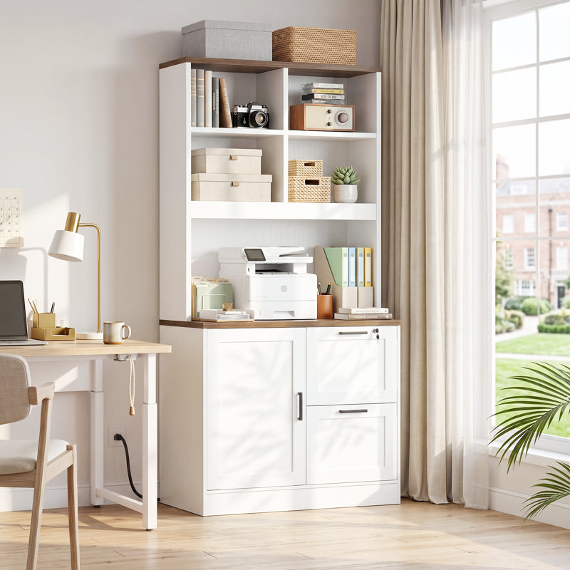 Armoire de rangement de bureau de 171,5 cm de hauteur avec bibliothèque, 2 tiroirs à dossiers suspendus et station de recharge
