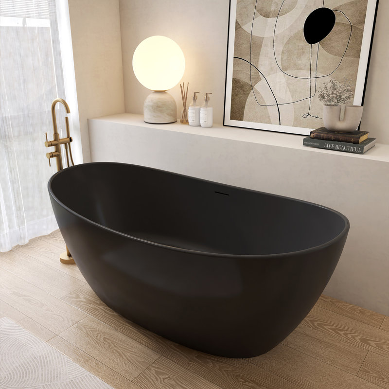 Baignoire de trempage autoportante 64,96 po, Noir mat