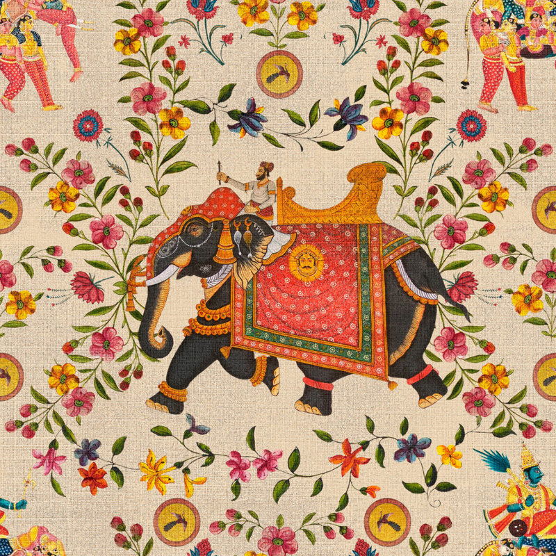 World Of Fabrics Wallpaper Roll, Yellow/Red/Taupe/Black