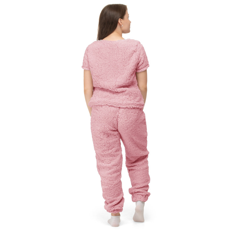 Owego Fleece Bathrobe with Hood, Pink, 50" W x 60" L
