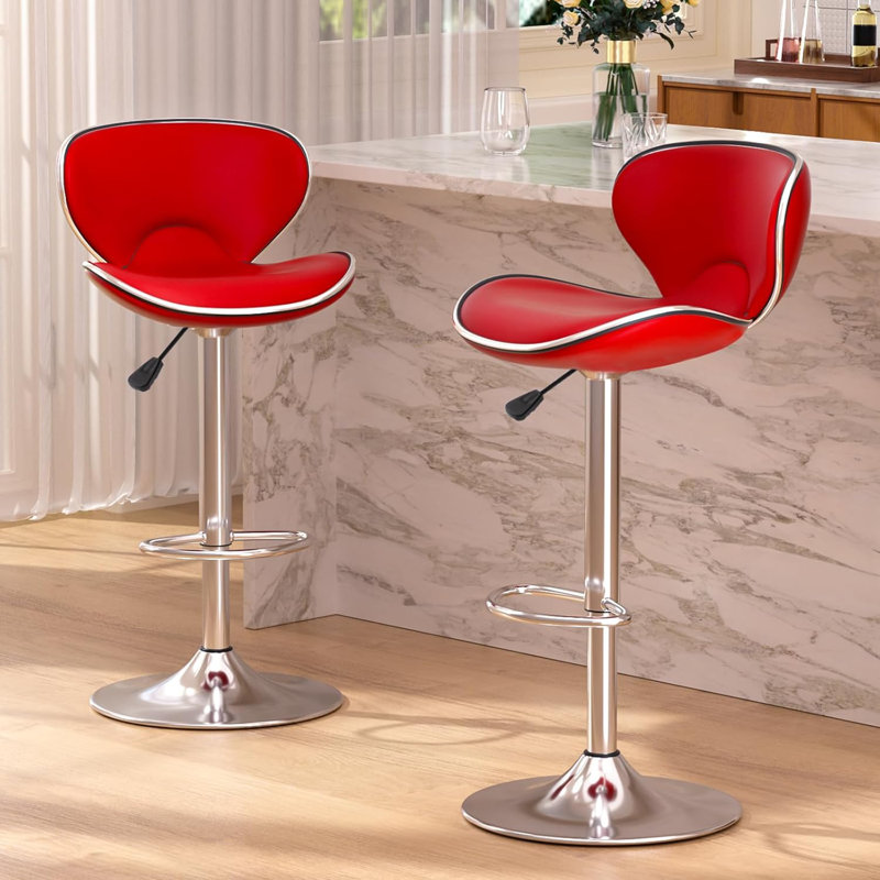 Modern Pu Leather Counter Height Bar Stools,Adjustable Swivel Bar stools With Metal Frame And Footrest For Counter Kitchen Island Dining Room