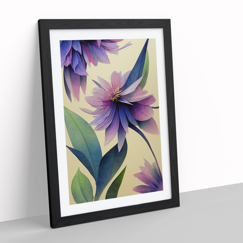Beautiful Watercolour Flowers No.2 - Print, Black Framed, White, 66cm H x 48cm W x 2cm D