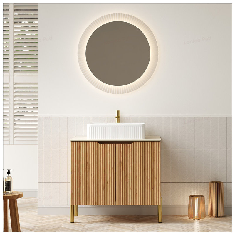 Meuble-lavabo de comptoir autoportant en pierre frittée de 30 po avec lavabo rectangulaire en céramique