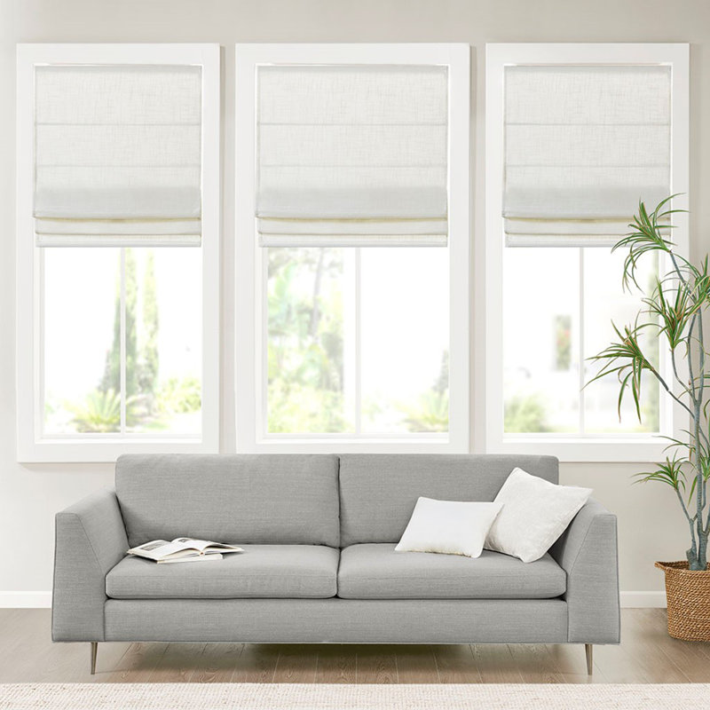 Store romain sans cordon filtrant la lumière en mélange de lin, Blanc, L 34 po x L 64 po
