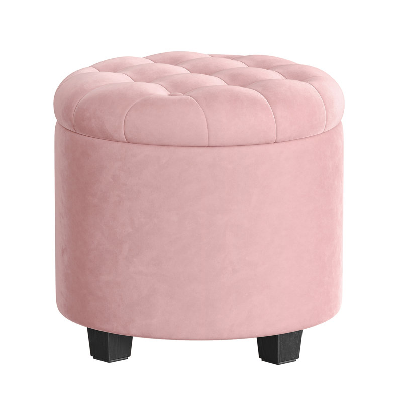 45cm Wide Tufted Solid Colour Footstool Ottoman, Pink