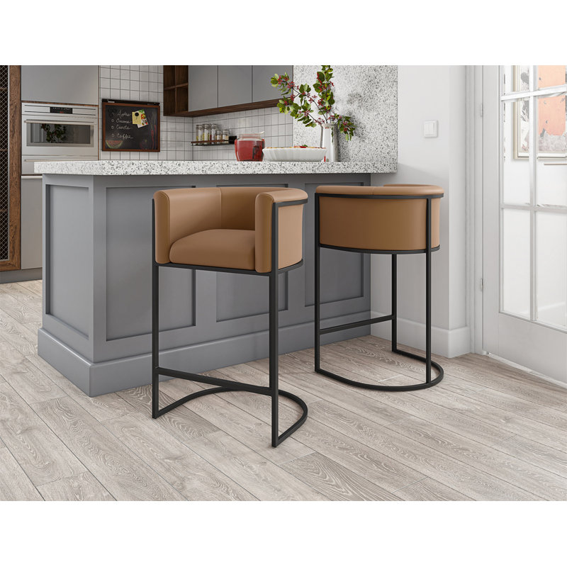 Cosmopolitan Metal Upholstered Counter Stool In Camel, Camel, Counter Stool (25.5" Seat Height)