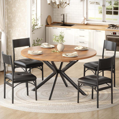Round Extendable Dining Table Set For 4-6, Wood Kitchen Table