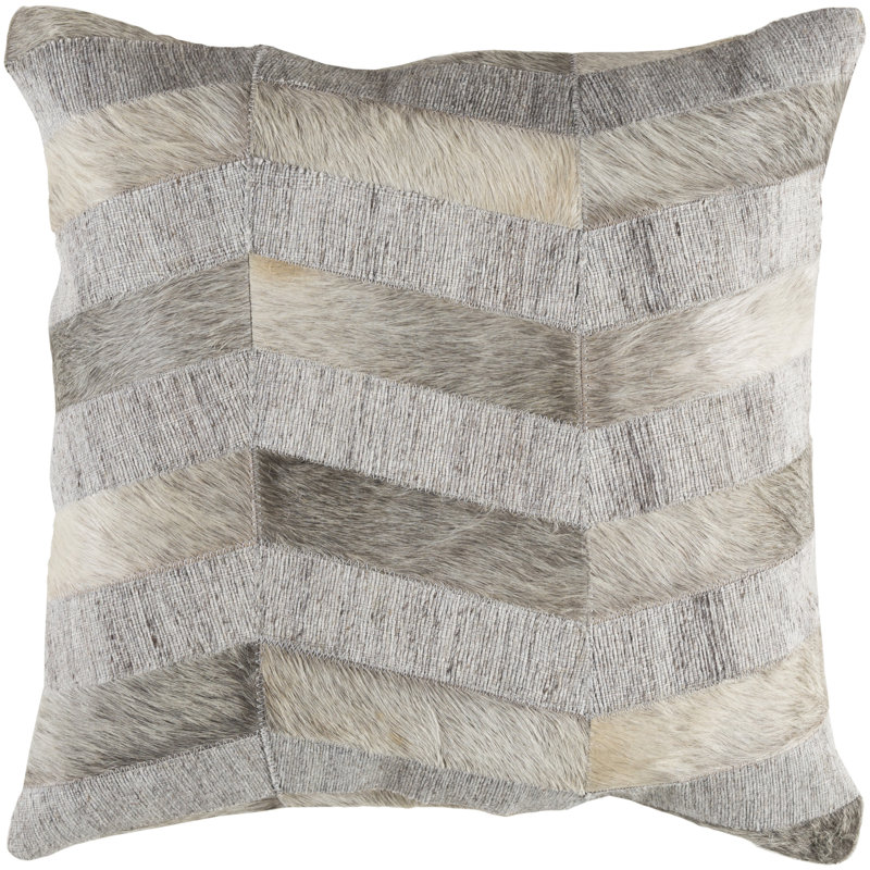 Medora 20" Gray Chevron Leather and Suede Throw Pillow