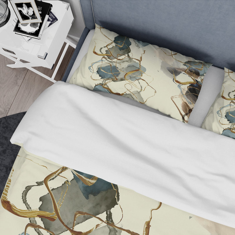 Gold Glam Squares VI - Ensemble de housse de couette abstrait - Microfibre de polyester