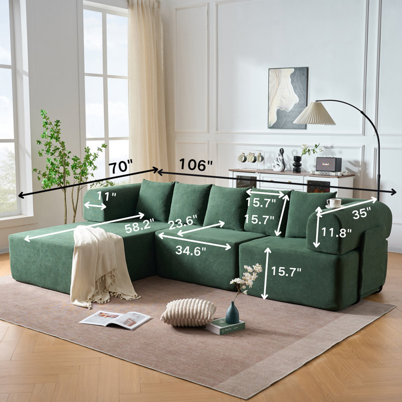 Canapé modulaire 106 po, canapé modulaire convertible en forme de L en nuage avec siège profond et méridienne mobile 106 po