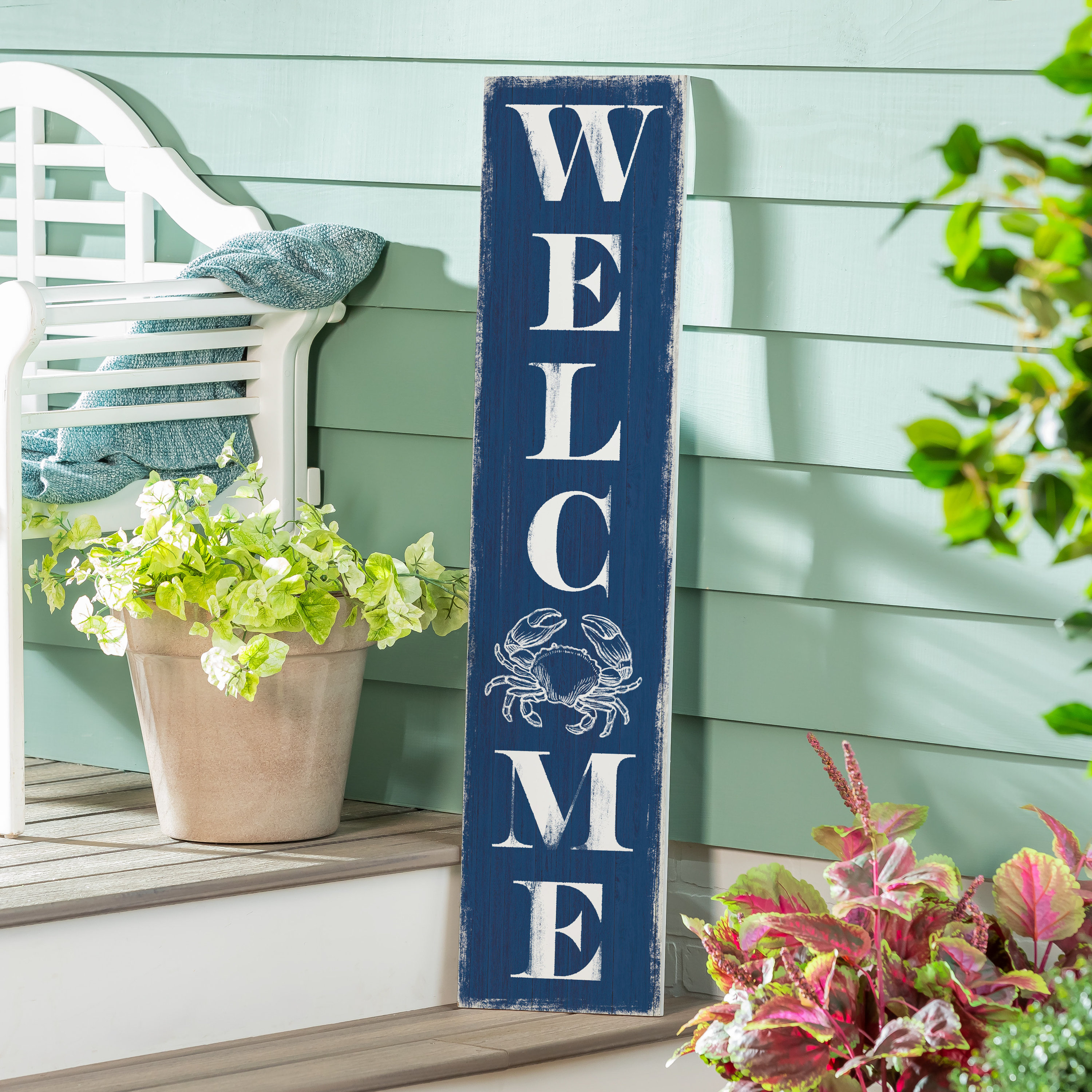 Highland Dunes Coastal Porch Leaner Welcome Crab 47" H | Wayfair