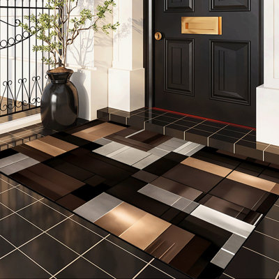  Tapis d'intérieur moderne de 5 x 7 pi avec tapis en caoutchouc antidérapant pour sous la table de salle à manger, bloc géométrique