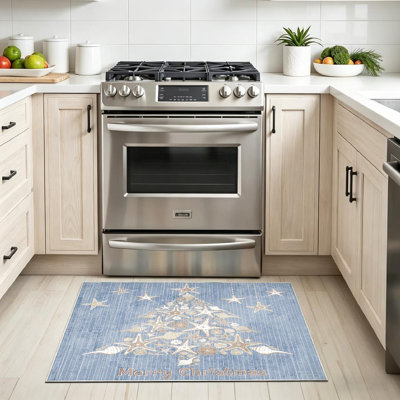 Tapis bleu lavable à la machine à motif arbre de Noël bleu sable pour plage tropicale Southern Southern