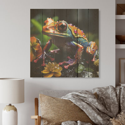 Verre multicolore grenouille Portait - grenouilles et crapauds sur bois de pin naturel