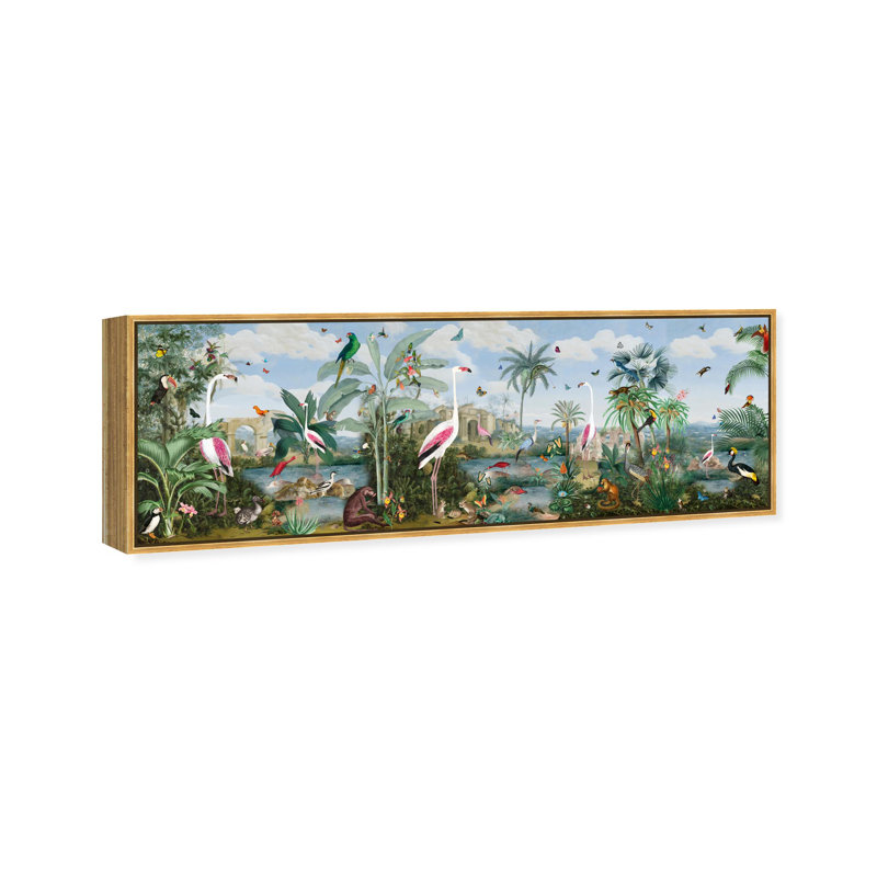 Oliver Gal Paradise Chinoiserie Panorama Landscape - Heavy Gel Top Coat Framed Canvas Art, Gold