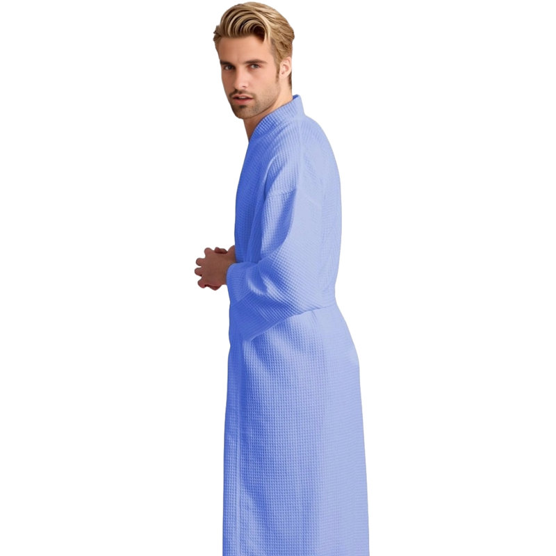 Peignoir mi-mollet avec poches Ellisurg Waffle, Bleu