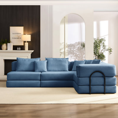 Canapé modulaire surdimensionné bleu de L 118,2 po, modulaire en L, 6 coussins, coussins amovibles, mousse à haute densité pour la détente en forme modulaire, velours côtelé, lit convertible, maison élégante et sécuritaire
