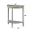 Console grise et chêne, avec rangement demi-lune en chêne naturel et style moderne et fonctionnel