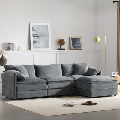 103.5" Chenille Modular Sectional Sofa With Deep And Wide Seat,L Shaped Cloud Couch Set With Double Cushions,4 Seat Sofa With Movable Ottoman,Oversized Indoor Furniture For Living Room