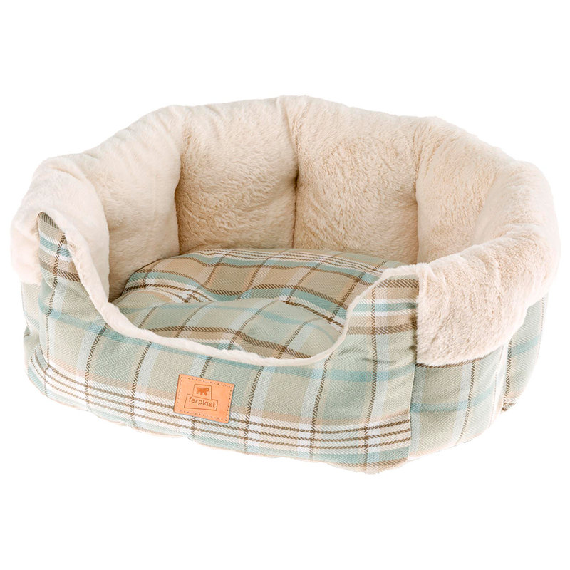 Plaid Bolster Pet Bed, 62 W x 72 D cm, Beige