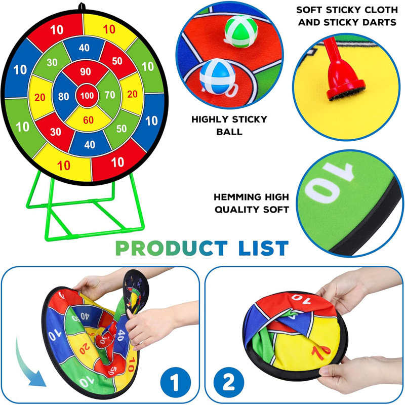 Grand jeu de fléchettes pour enfants, jeu de fléchettes à double face pour enfants avec balles collantes et fléchettes