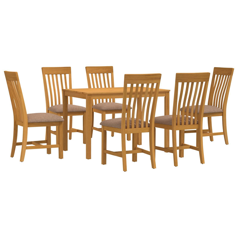 6 -Person Oak Solid Wood Dining Set, Grey, Grey, Grey, Grey