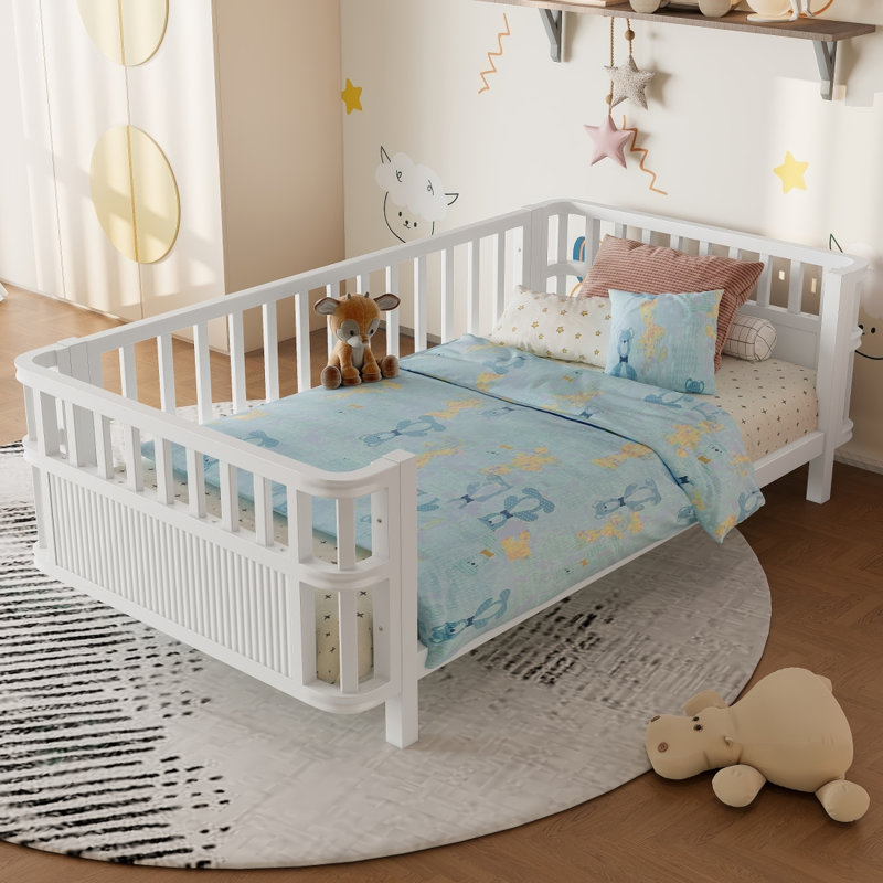 Lit plateforme en bois pour enfants avec balustrades, lit double en fer avec rampes, convient aux filles et aux garçons (simple, blanc)