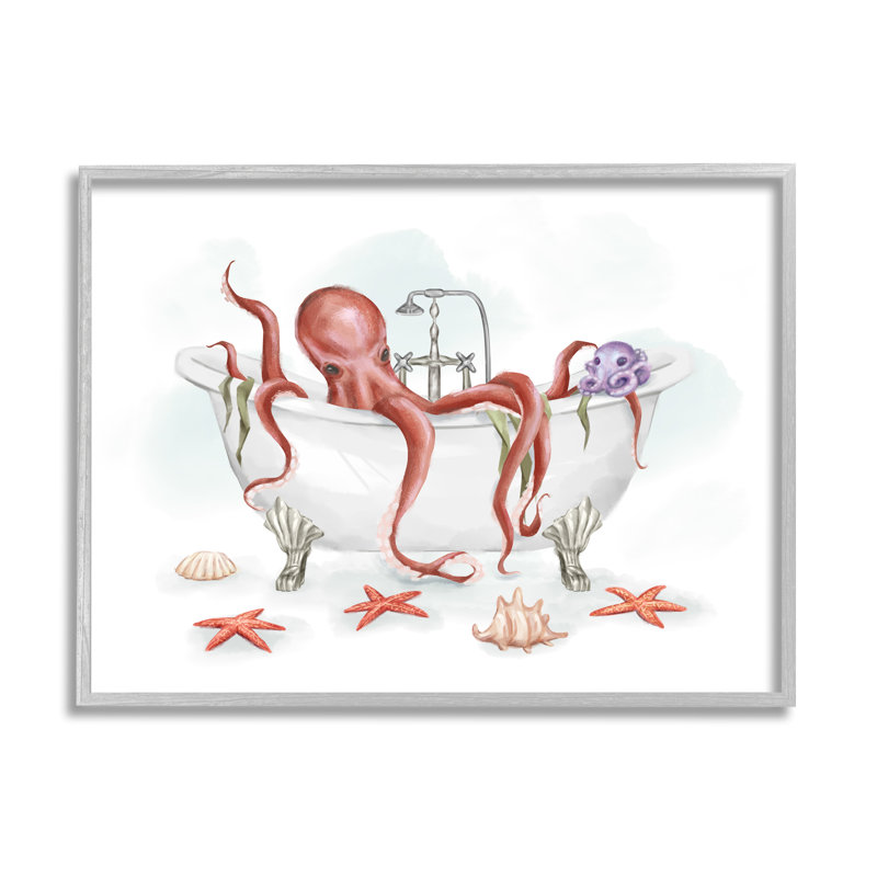 «Red Octopus Nautical Claw Bath Sea Shells» par Ziwei Li - impression, H 16 po x l 20 po, Estampe numérique Farmhouse