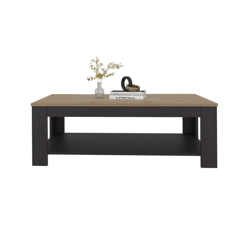 Rectangular Coffee Table With Lower Shelf, Wenge And Natural Oak