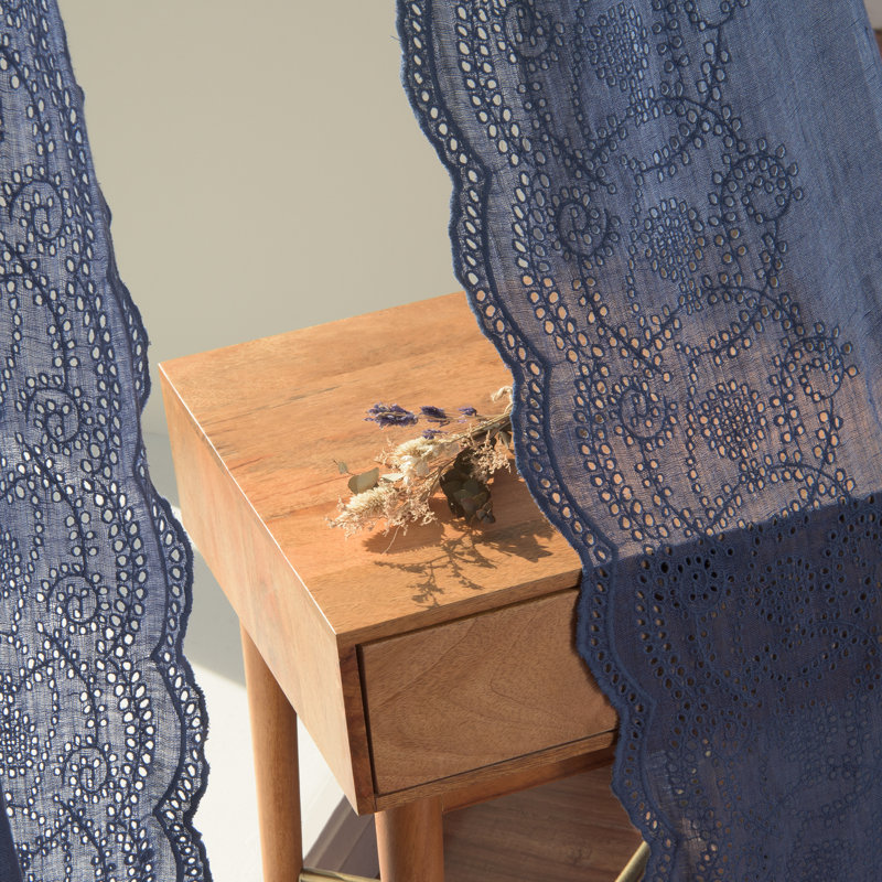 Abraham Linen Sheer Single Curtain Panel, Indigo