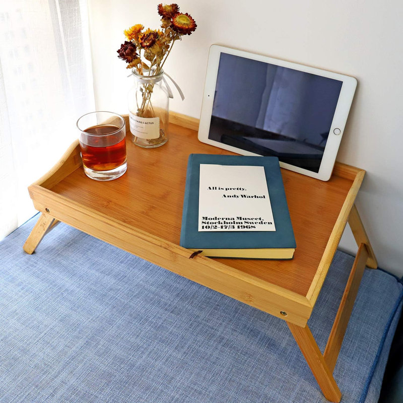 Bamboo Bed Tray,Breakfast Tray With Folding Legs Serving Tray With Carrying Handles Portable Lap Tray Lightweight Decorative Tray Food Tray For Breakfast In Bed,Reading Or Working