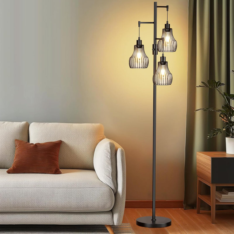 Lampes sur pied à intensité variable, grandes lampes sur pied avec 3 abat-jour cage élégants et ampoules à DEL de 800 lumens