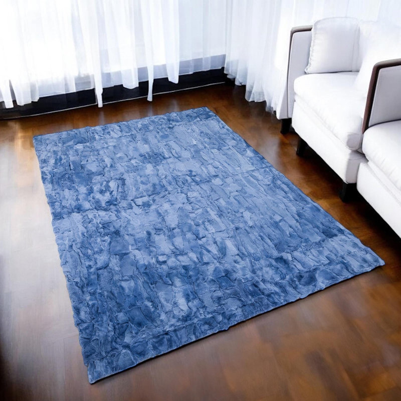 Tapis à poils longs lapin Rex bleu vif_10 X 14 Ft, Rectangle 10 pi x 14 pi