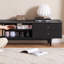 Solid Oak TV Stand with Sliding Rattan Cabinet-1517632111