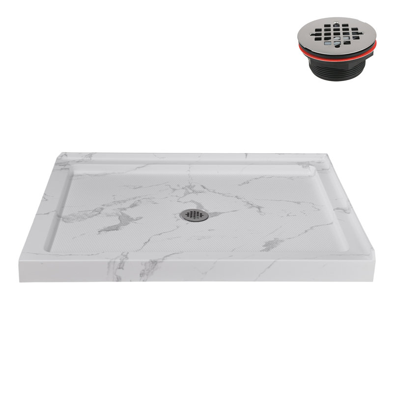 Streamline 48 in. x 36 in. Corner Acrylic Shower Base in Matte Marble with Center Drain, Drain Included, Matte Marble, Center