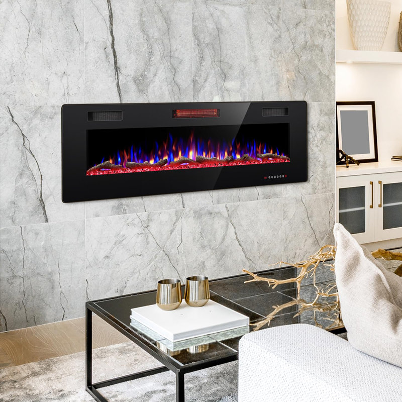 Recessed and Wall Mounted The Thinnest Fireplace, 18.10" H x 60" W x 3.80" D