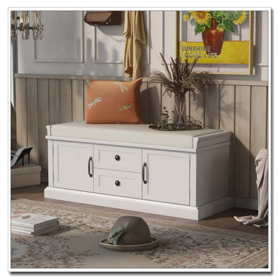 Banc de rangement avec 2 tiroirs et 2 armoires, coussin en velours amovible