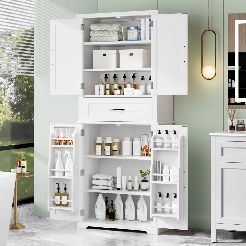 Rangement de salle de bain - blanc, tablette réglable, tiroir, armoire multifonctionnelle basculante, basculante, tablette