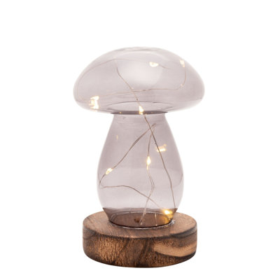 Grey Glass Mushroom with LED Lights Medium