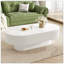 Table basse ovale élégante de 43,3 po de largeur avec plateau de 6,8 po d'épaisseur, table de bout tambour de style crème moderne, table centrale cannelée minimaliste avec base robuste pour le salon, assemblage facile-1139431266