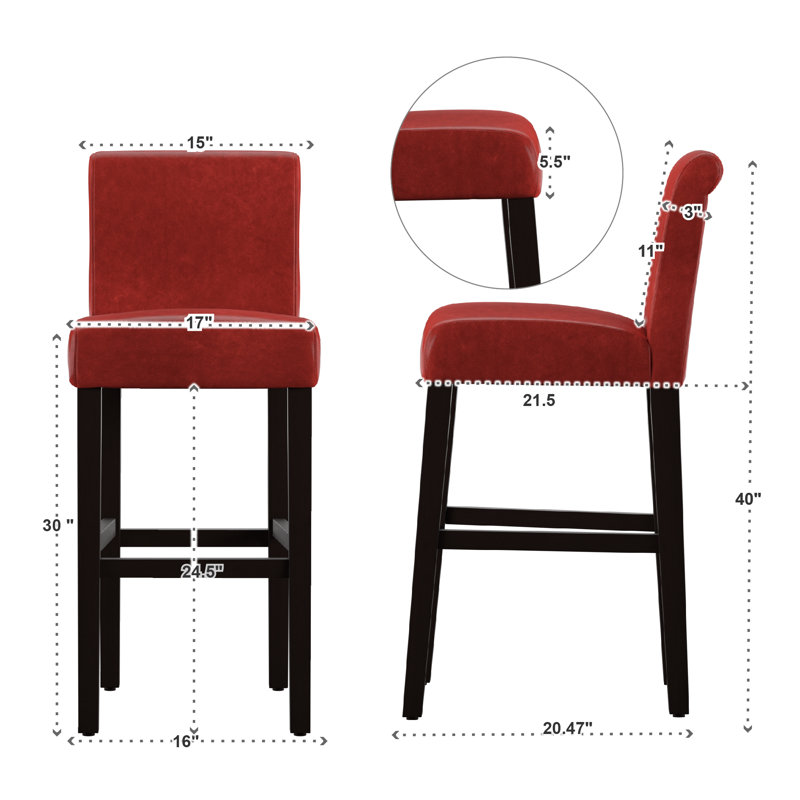 Tabouret de bar et de comptoir Altovise, Rouge chaud, Tabouret de bar (siège d’une hauteur de 30 po)