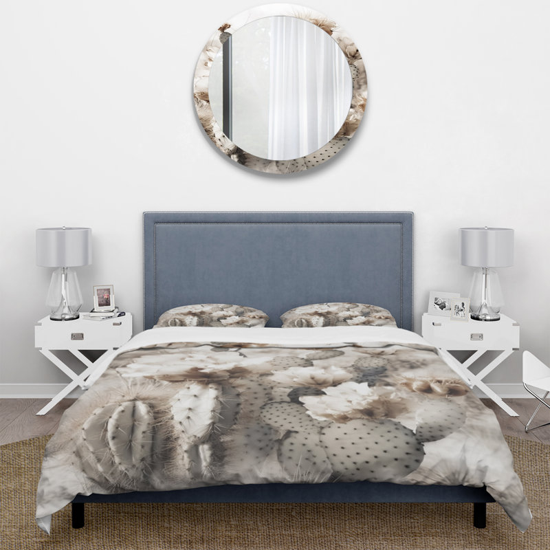Cream Desert Cactus BeddingMicrofiber / Polyester Duvet Cover Set, Twin Duvet Cover + Standard Sham