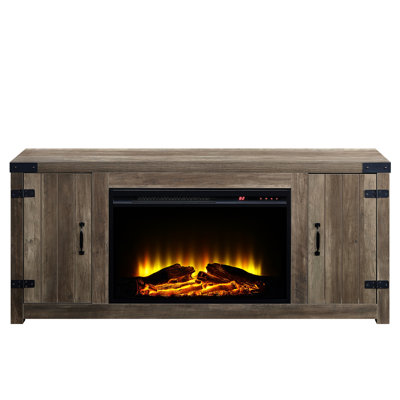 Rustic Oak Tv Stand With Fireplace And Storage To Withstand Daily Use Thoughtful Compartments