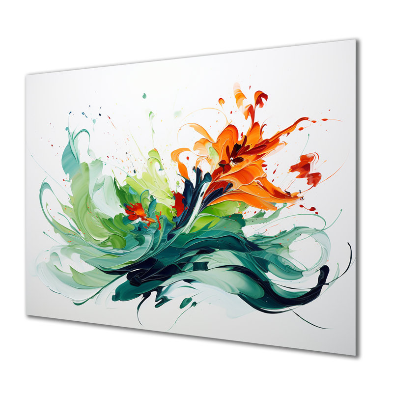 «Green and White Abstract Expression», peinture V - art mural abstrait en métal, H 12 po x l 20 po x P 1 po