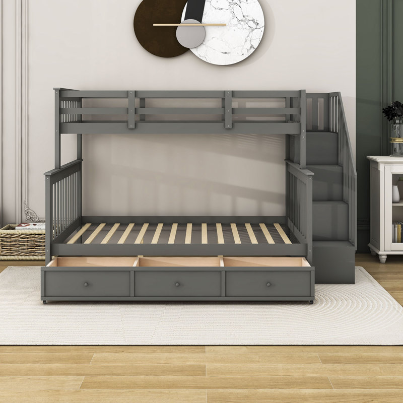 Frankie-James Kids Twin Over Full Bunk Bed with Drawers, Gray