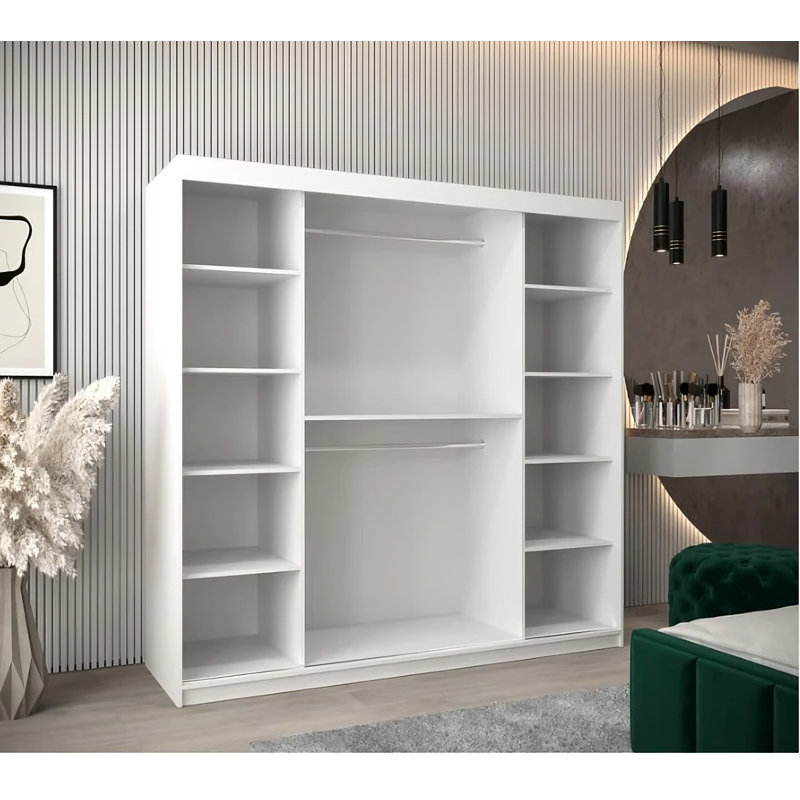 Daucourt 3 Door Sliding Wardrobe, White Matt, 200cm H x 200cm W x 62cm D