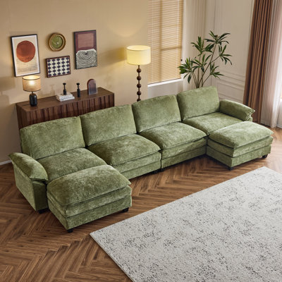 155'' W Chenille Double Cushion Sectionals With Two Ottoman